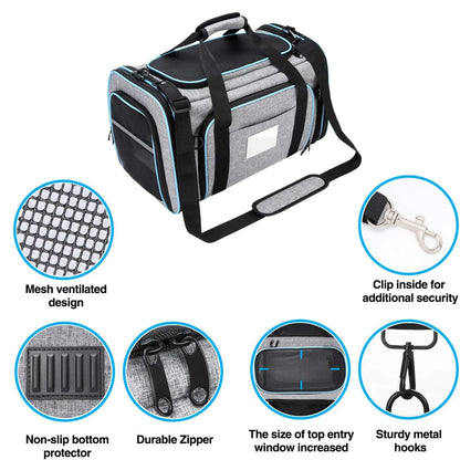 "Ultimate Airline Compliant Pet Carrier – TSA Approved, Expandable Design with Cozy Fleece Pad & Pockets for Cats and Dogs up to 20 lbs!"