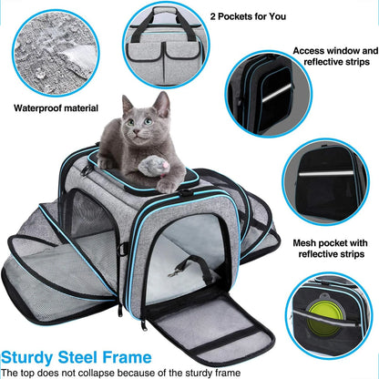 "Ultimate Airline Compliant Pet Carrier – TSA Approved, Expandable Design with Cozy Fleece Pad & Pockets for Cats and Dogs up to 20 lbs!"