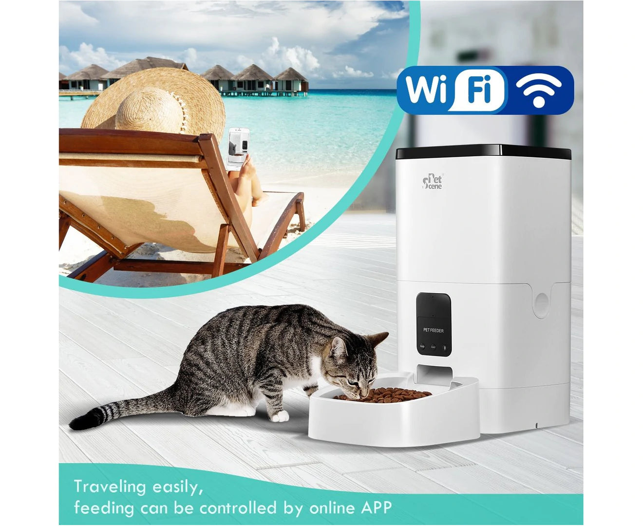 Petscene 6L Automatic Pet Feeder Wi-Fi Enabled Smart Dog Cat Feeder with App Remote Control