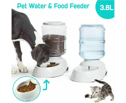 2 X 3.8L Pet Water Food Feeder Dog Cat Puppy Dispenser Feeder Bowl Bottle Automatic