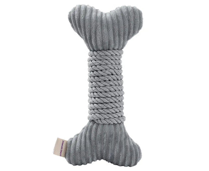 2 X Paws & Claws 30X14Cm Roped-Up Plush Bone Squeaker Pet/Dog Fun Play Toy Grey