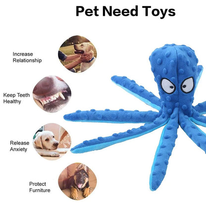 Dog Squeaky Toys Octopus Shape Plush Dog Cat Toy No Stuffing Crinkle Interactive Chew Toys for Small Large Dogs Puppy Plaything