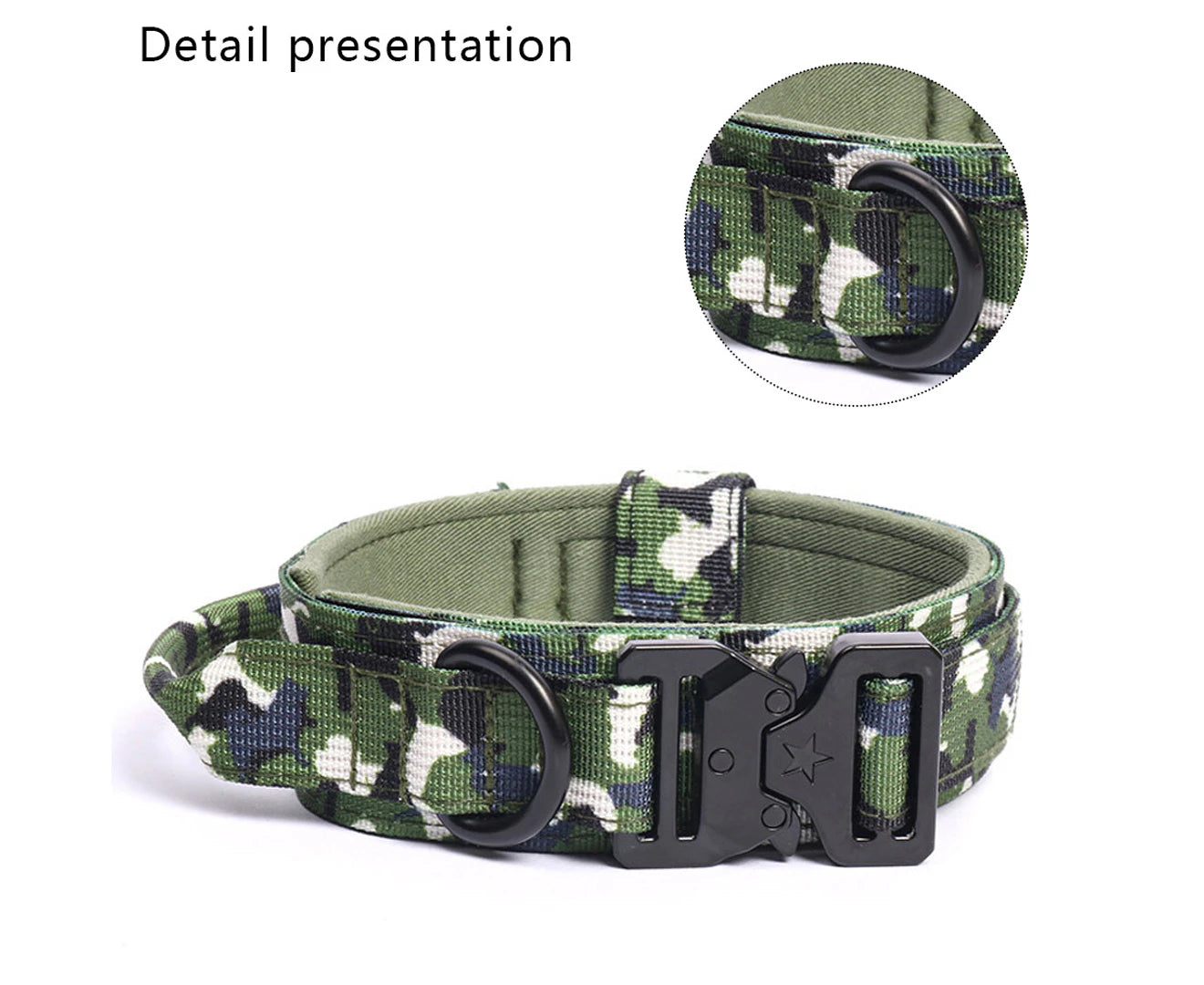 Premium Dog Collar with Handle, Adjustable Dog Collar Heavy Duty Quick-Release Buckle Dog Collar for Small or Medium to Extra Large Dogs Camo Green XL