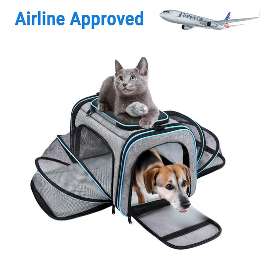 "Ultimate Airline Compliant Pet Carrier – TSA Approved, Expandable Design with Cozy Fleece Pad & Pockets for Cats and Dogs up to 20 lbs!"