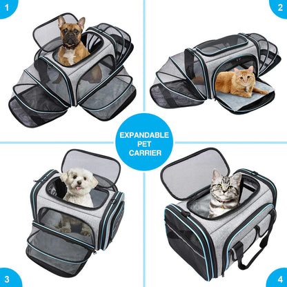 "Ultimate Airline Compliant Pet Carrier – TSA Approved, Expandable Design with Cozy Fleece Pad & Pockets for Cats and Dogs up to 20 lbs!"